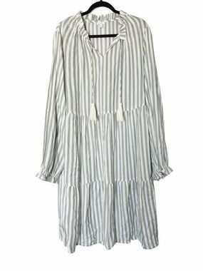 Dip Eco-Friendly Green & White Striped Tiered Tassel Dress 1X